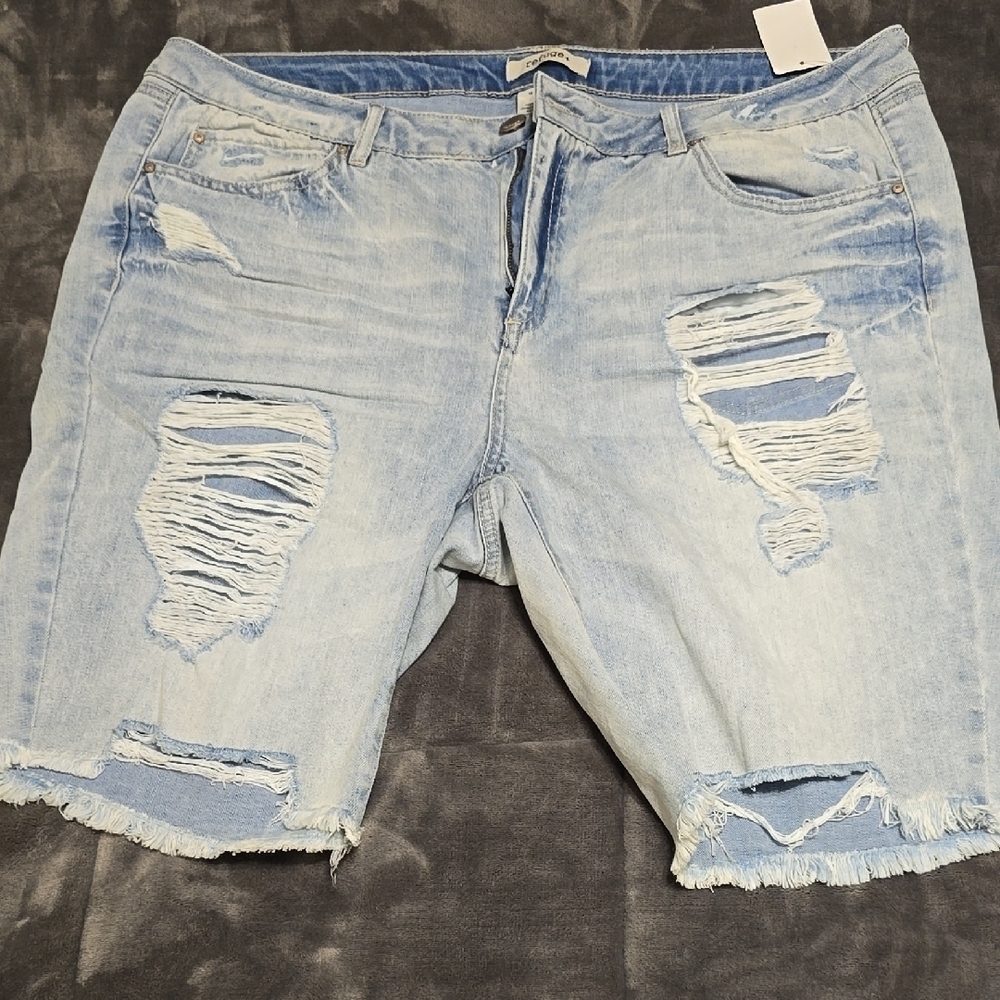 Distressed Light Blue Denim Shorts